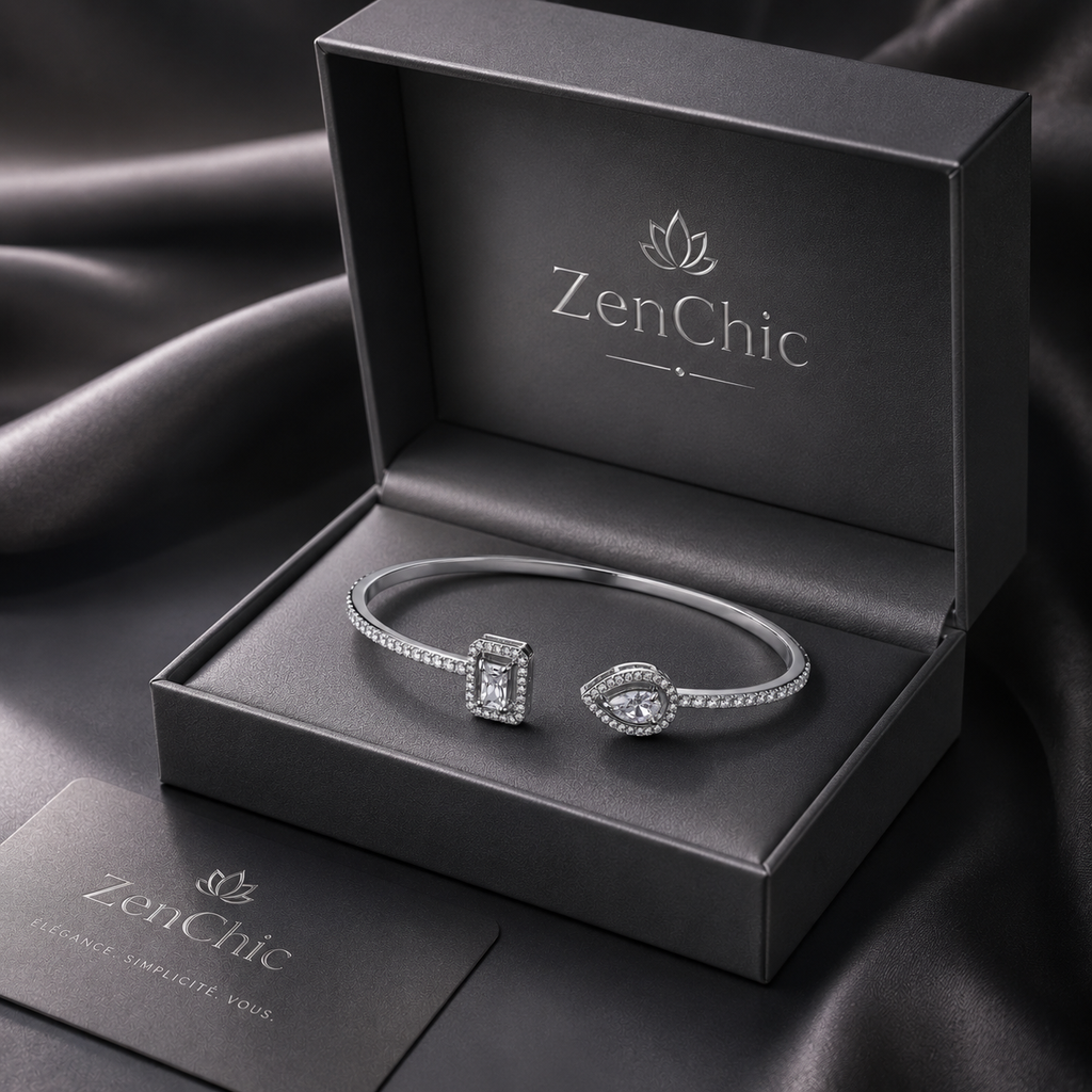 Bracelet Jonc Femme Doré avec Zircon — Manchette Élégante Plaquée Or, Bijou Chic Idée Cadeau