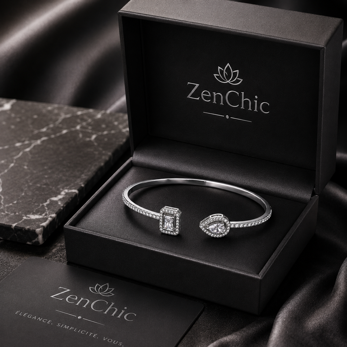 Bracelet Jonc Femme Doré avec Zircon — Manchette Élégante Plaquée Or, Bijou Chic Idée Cadeau