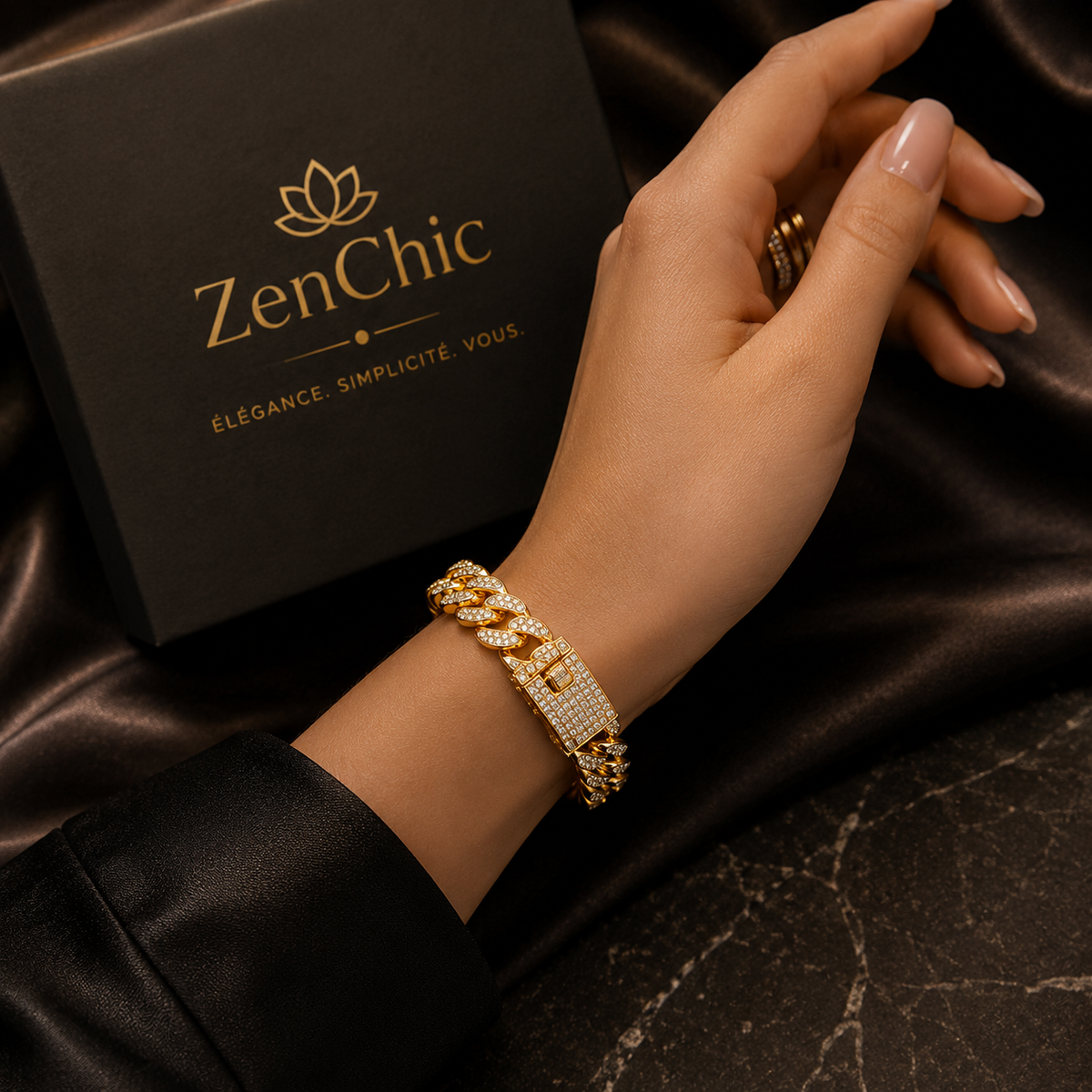 Bracelet Maille Cubaine Acier Inoxydable — Gourmette Strass Homme Femme, Bijou Streetwear Chic