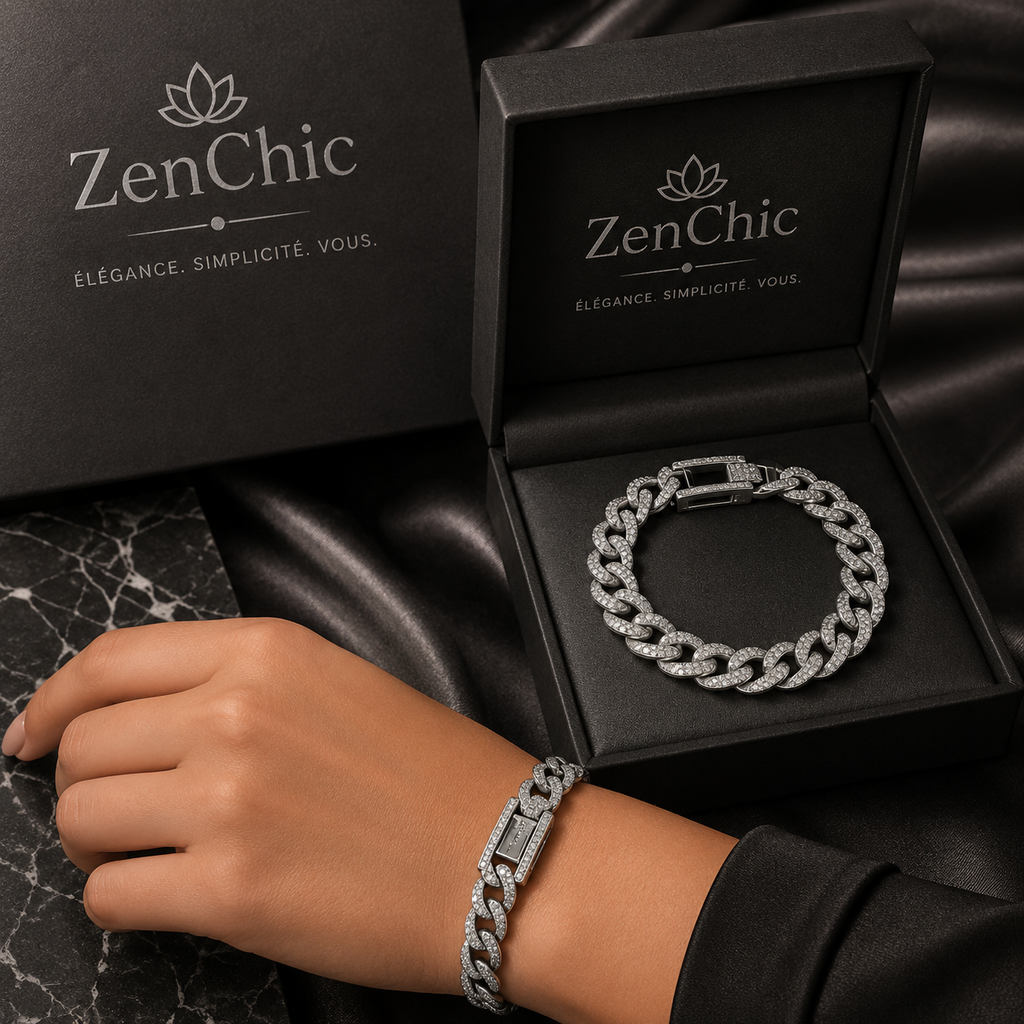 Bracelet Maille Cubaine Acier Inoxydable — Gourmette Strass Homme Femme, Bijou Streetwear Chic