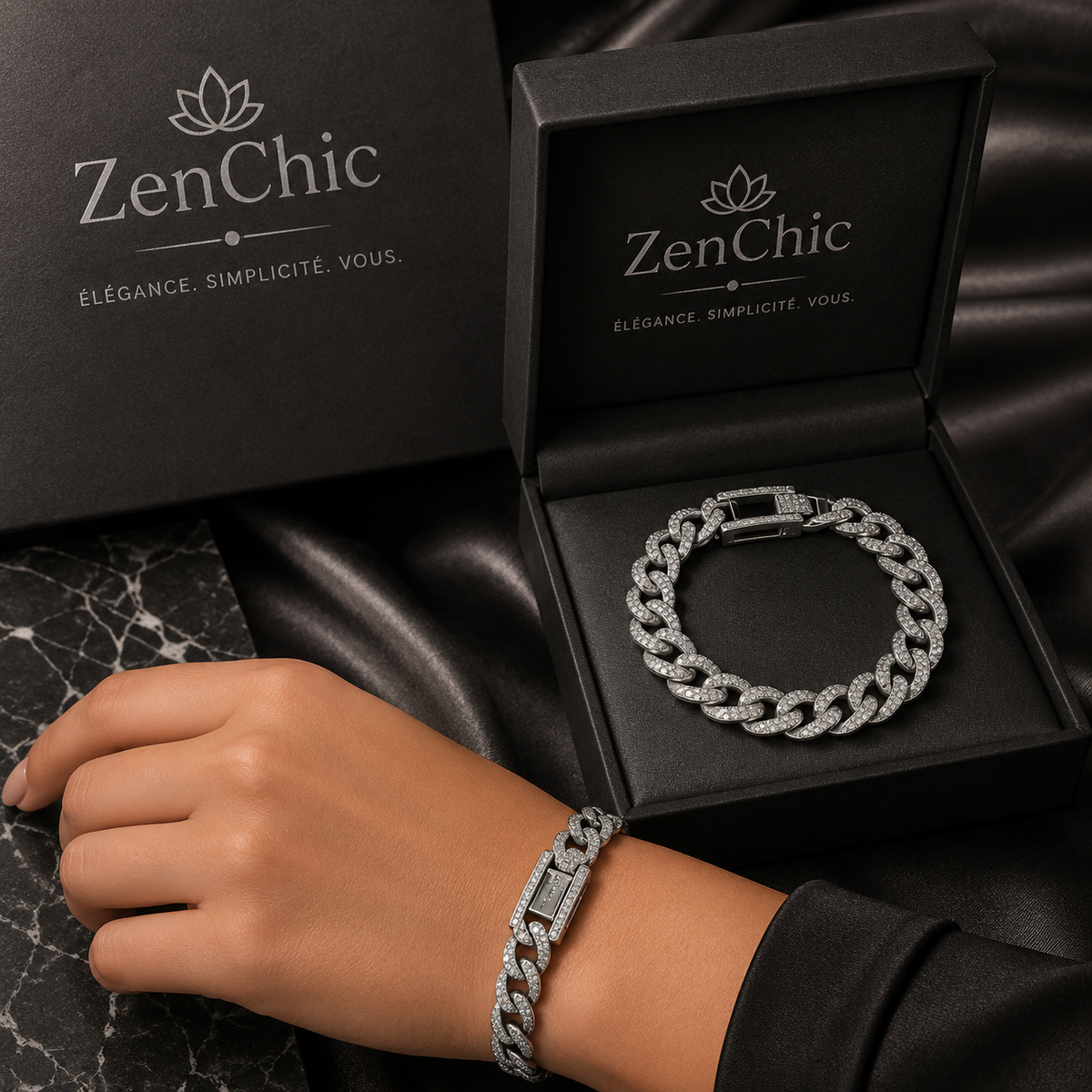 Bracelet Maille Cubaine Acier Inoxydable — Gourmette Strass Homme Femme, Bijou Streetwear Chic