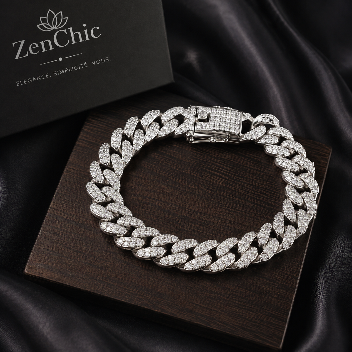 Bracelet Maille Cubaine Acier Inoxydable — Gourmette Strass Homme Femme, Bijou Streetwear Chic