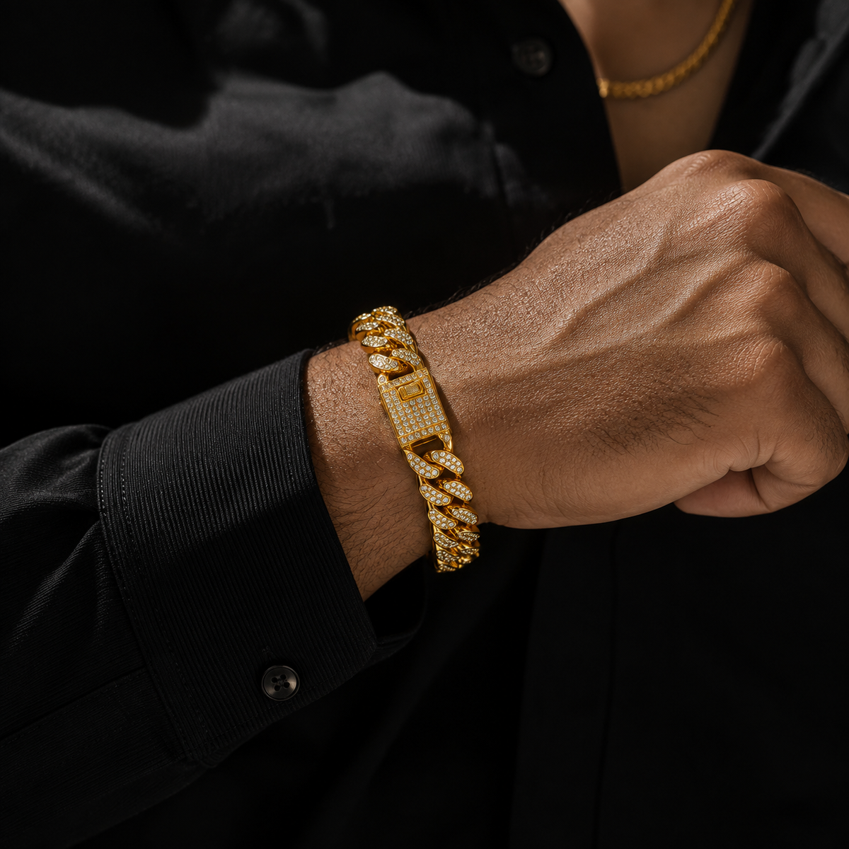 Bracelet Maille Cubaine Acier Inoxydable — Gourmette Strass Homme Femme, Bijou Streetwear Chic