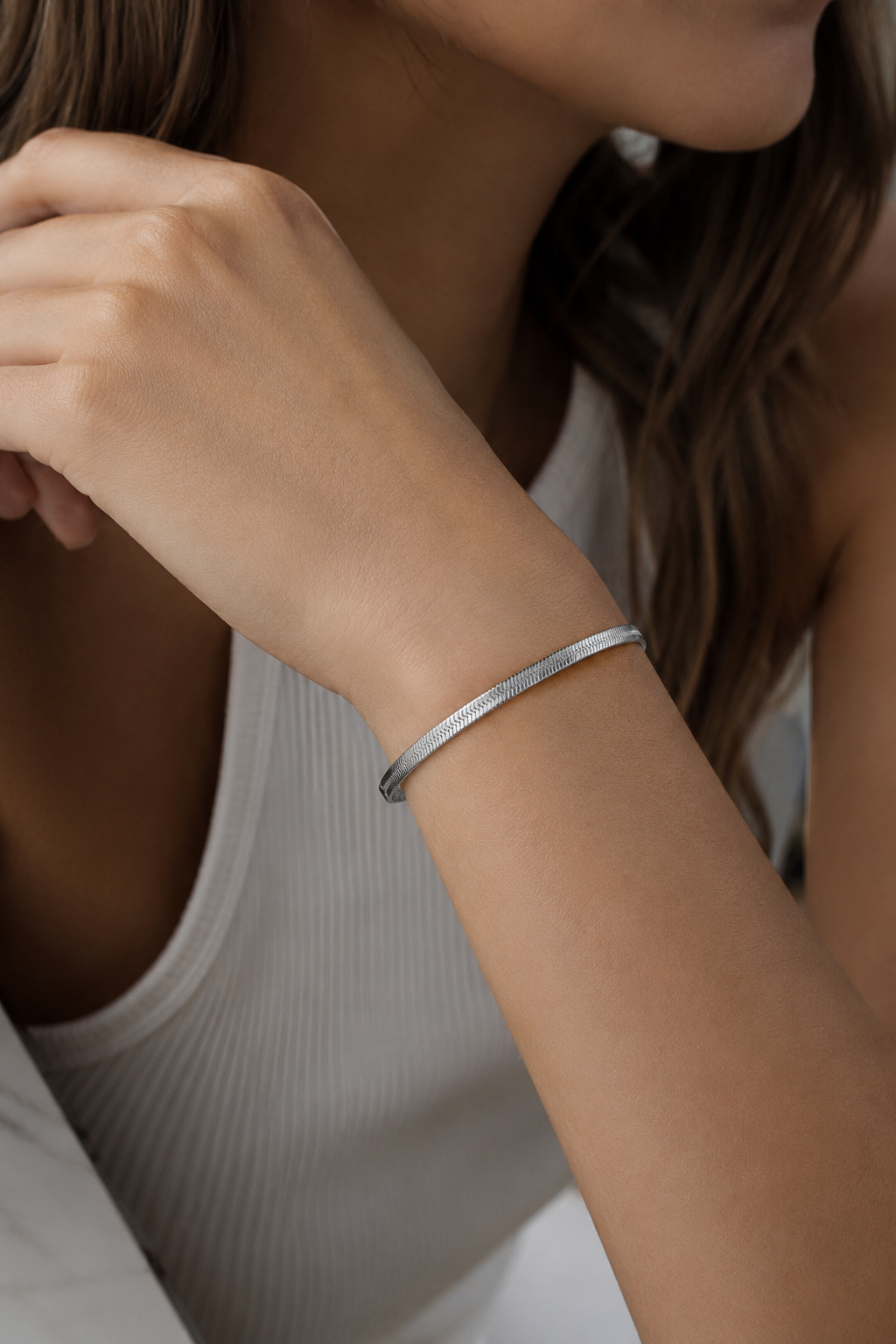 Bracelet Chaîne Plate Maille Serpent Acier Inoxydable — Gourmette Fine Homme Femme, Bijou Minimaliste Doré Argenté