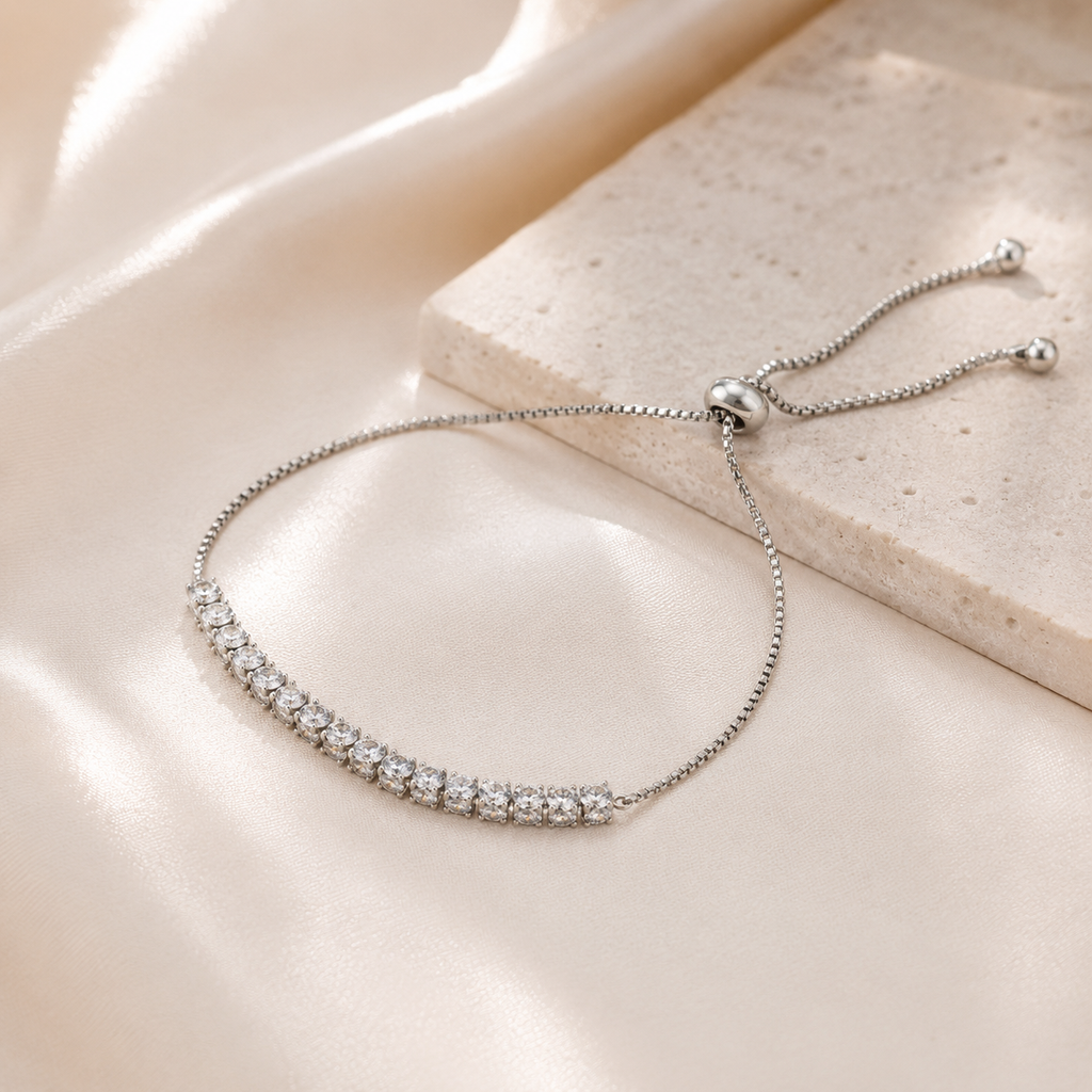 Bracelet Tennis Femme Zircon Argenté — Bracelet Réglable Élégant, Bijou Chic Mariage Idée Cadeau