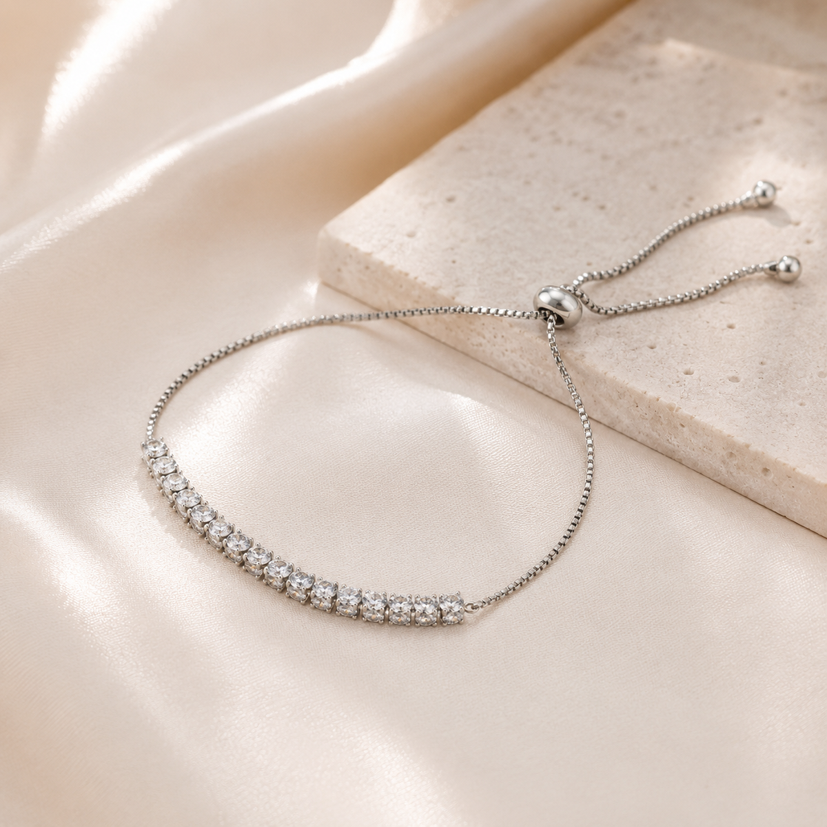 Bracelet Tennis Femme Zircon Argenté — Bracelet Réglable Élégant, Bijou Chic Mariage Idée Cadeau