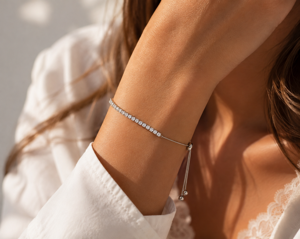 Bracelet Tennis Femme Zircon Argenté — Bracelet Réglable Élégant, Bijou Chic Mariage Idée Cadeau
