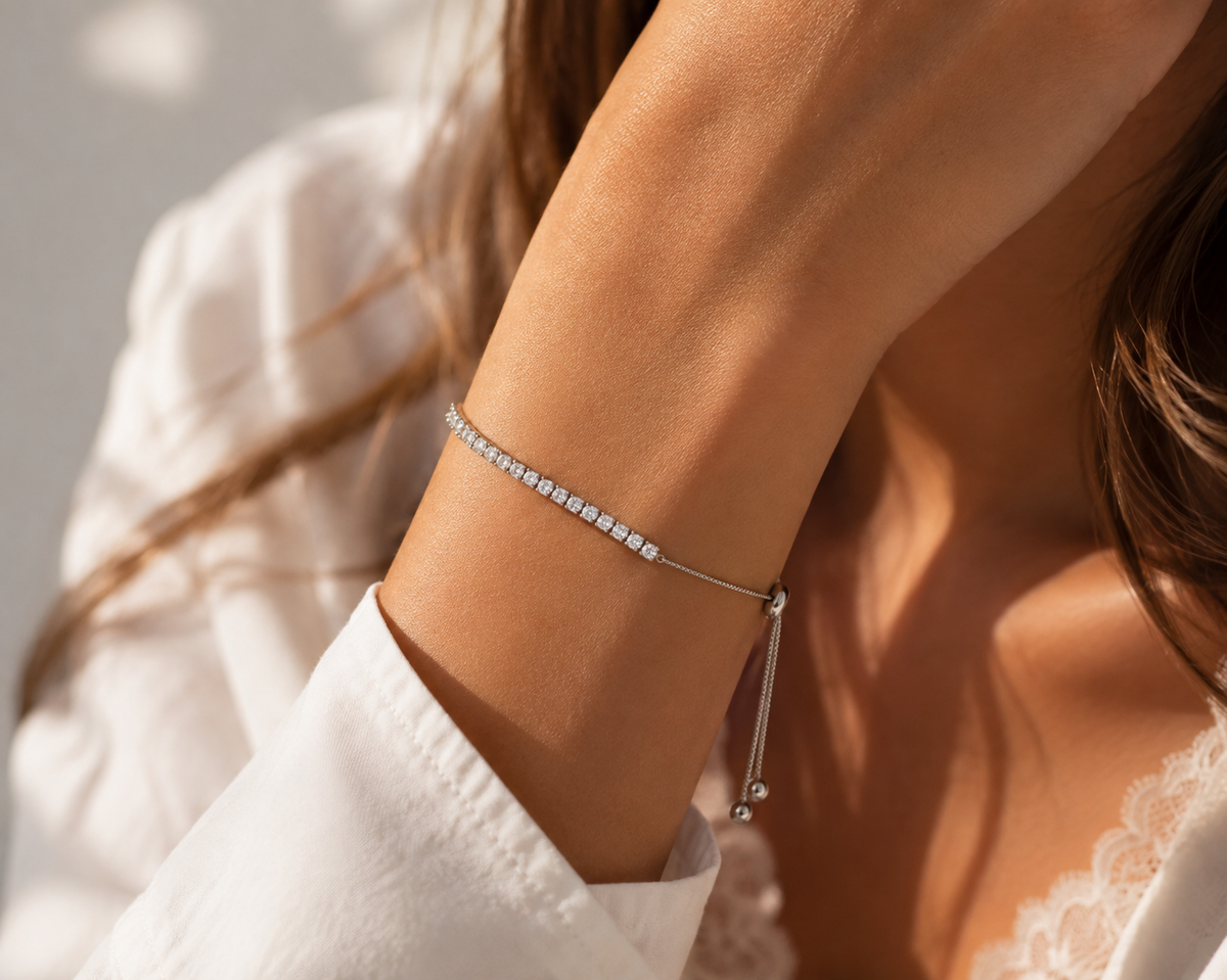 Bracelet Tennis Femme Zircon Argenté — Bracelet Réglable Élégant, Bijou Chic Mariage Idée Cadeau