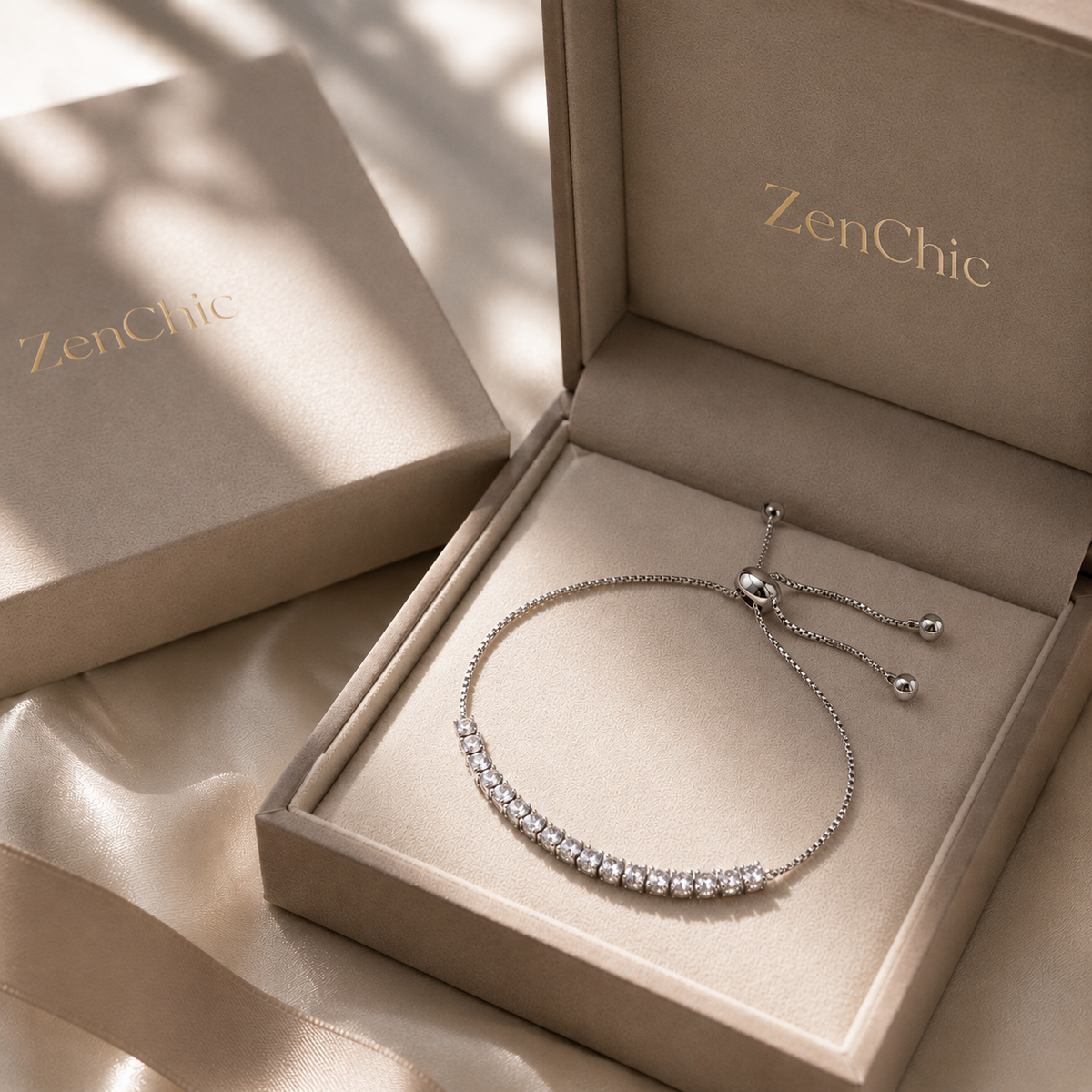 Bracelet Tennis Femme Zircon Argenté — Bracelet Réglable Élégant, Bijou Chic Mariage Idée Cadeau