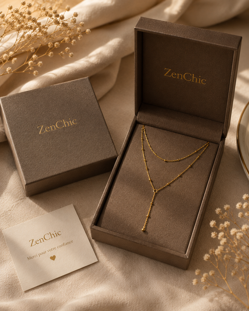 Collier Y Femme Plaqué Or — Chaîne Fine Longue Pendentif | [Zenchic]