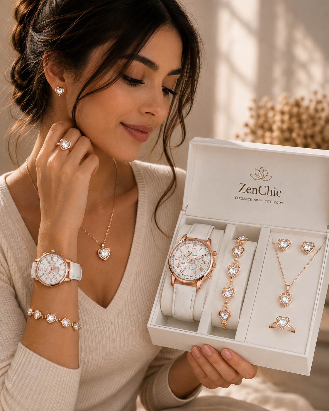 Coffret Montre Femme + Bijoux Papillon/cœurs | Ensemble Cadeau 5 Pièces — ZenChic
