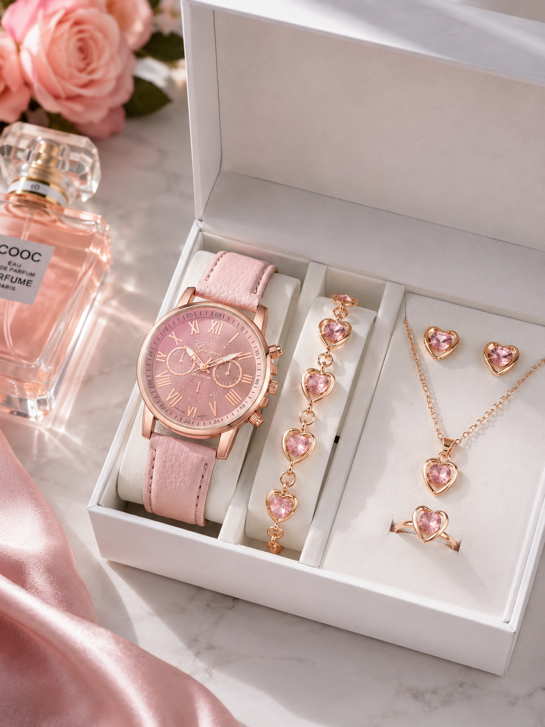 Coffret Montre Femme + Bijoux Papillon/cœurs | Ensemble Cadeau 5 Pièces — ZenChic