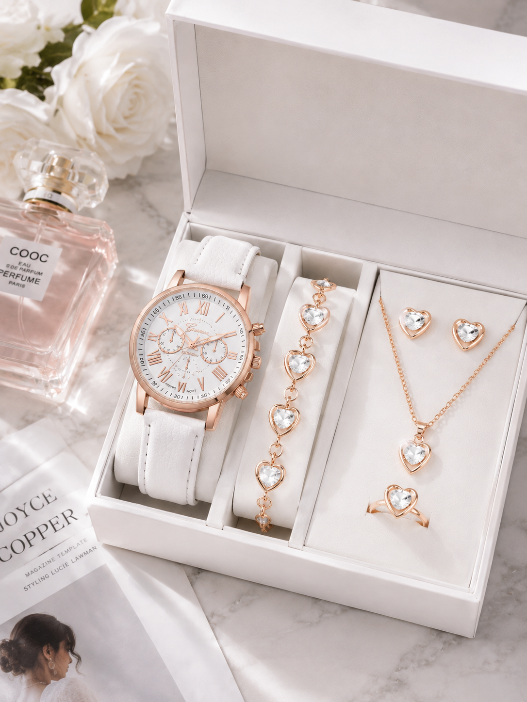 Coffret Montre Femme + Bijoux Papillon/cœurs | Ensemble Cadeau 5 Pièces — ZenChic