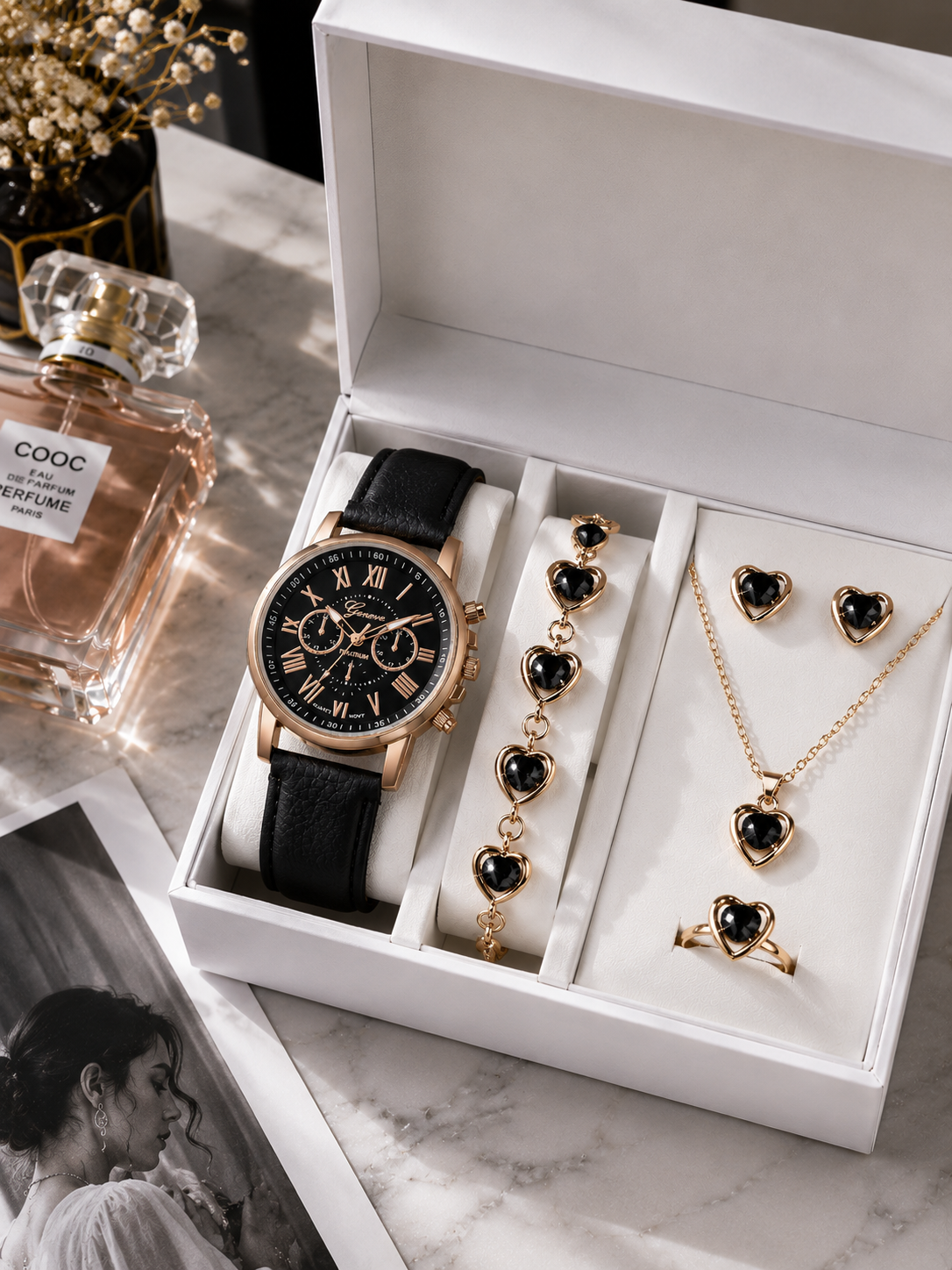 Coffret Montre Femme + Bijoux Papillon/cœurs | Ensemble Cadeau 5 Pièces — ZenChic