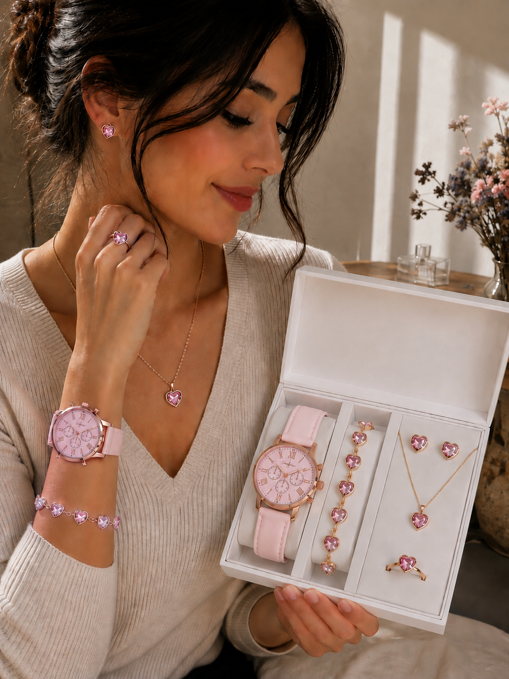 Coffret Montre Femme + Bijoux Papillon/cœurs | Ensemble Cadeau 5 Pièces — ZenChic