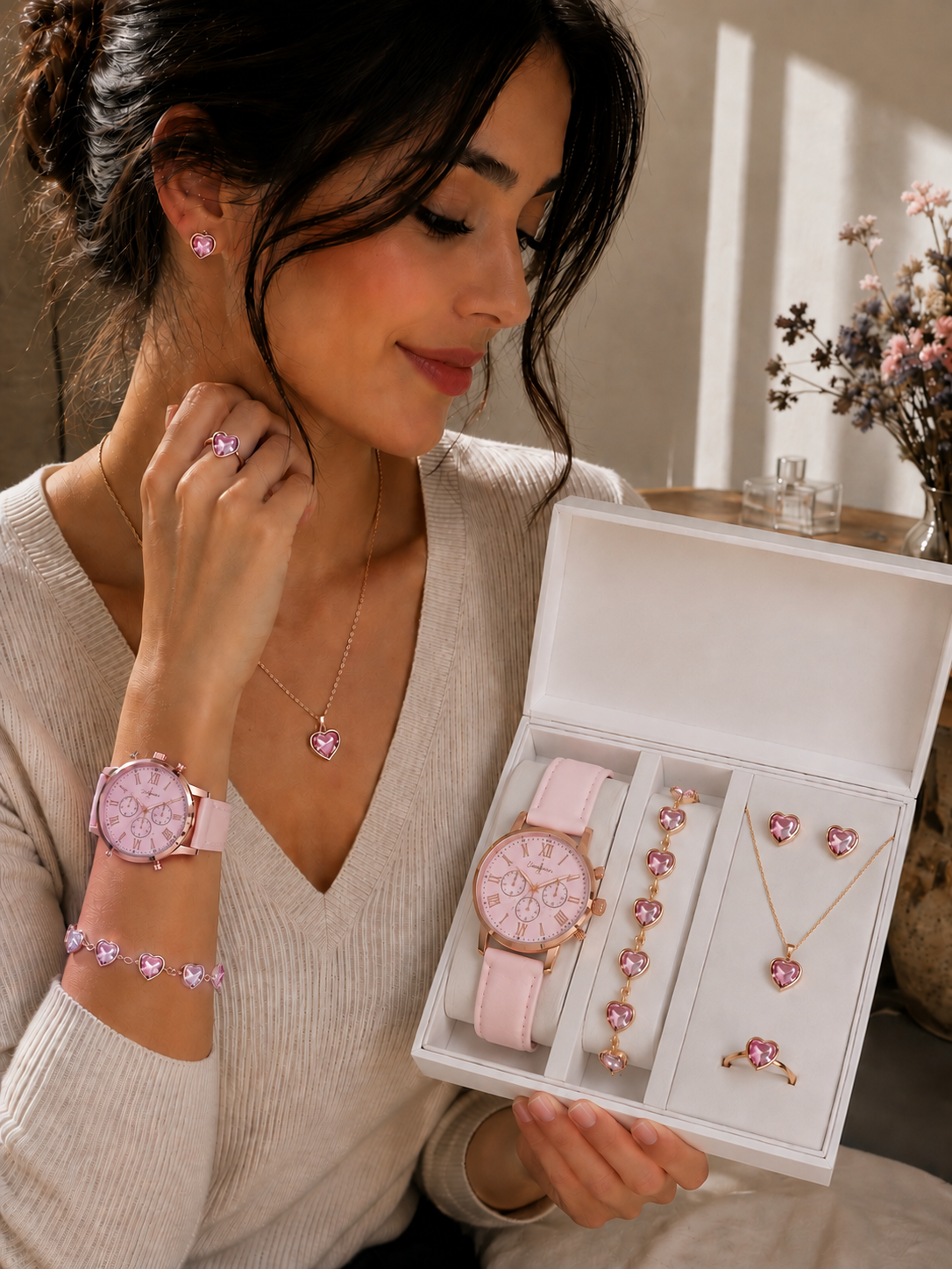 Coffret Montre Femme + Bijoux Papillon/cœurs | Ensemble Cadeau 5 Pièces — ZenChic