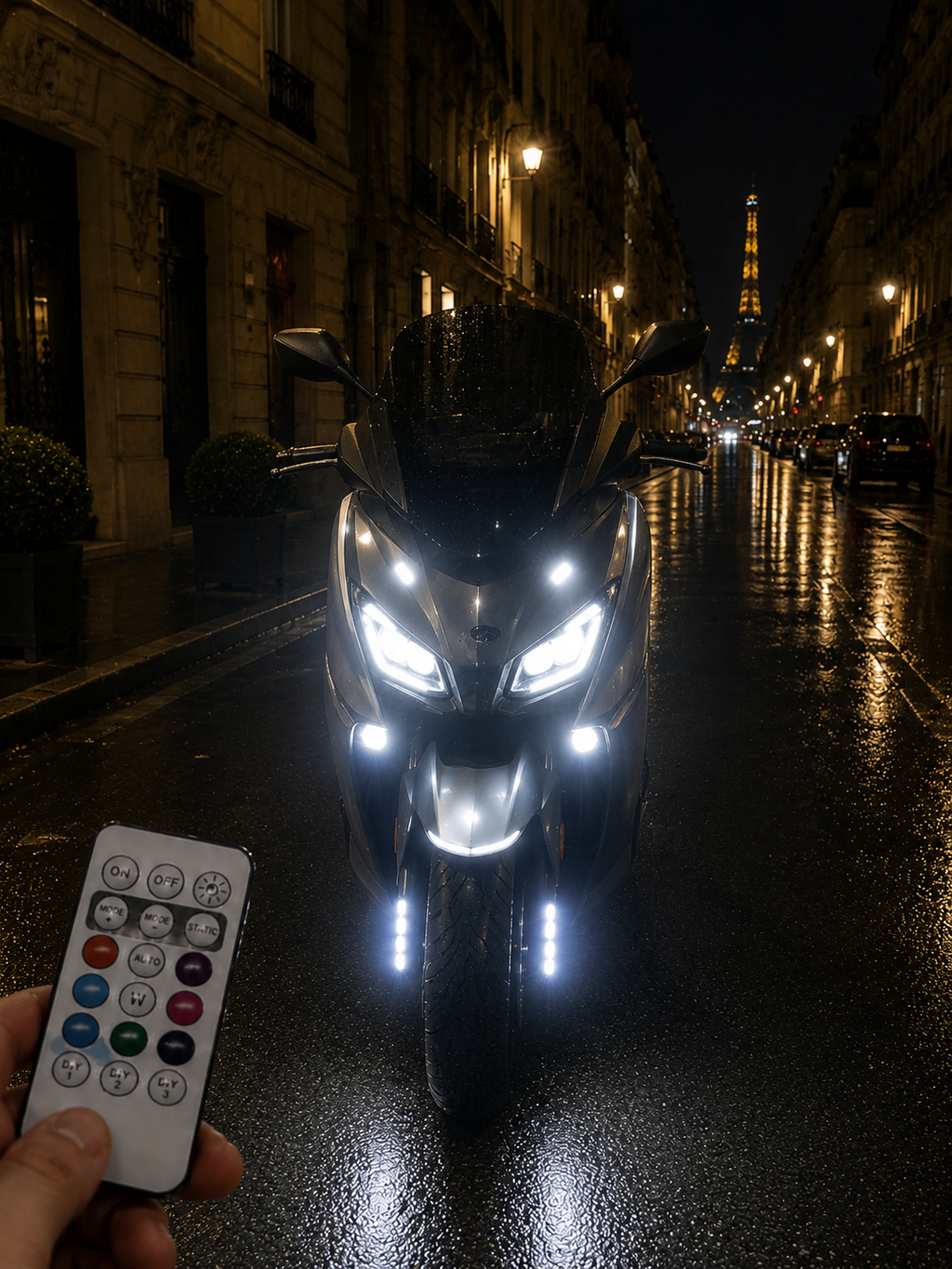 Lumières LED RGB Sans Fil - Éclairage d'Ambiance Voiture, Moto, Vélo, Camping, Extérieur - Stroboscope & Feux de Sécurité, Télécommande 8 Couleurs, Rechargeable, Étanche