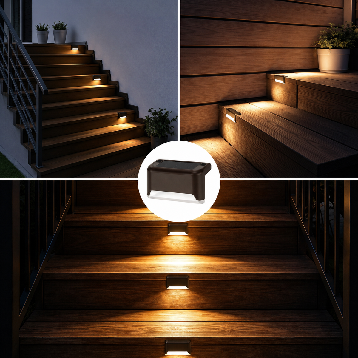 Lampes Solaires d'Extérieur Étanches – Éclairage LED sans Fil pour Escaliers, Terrasse & Jardin (Lot de 4/8/12)