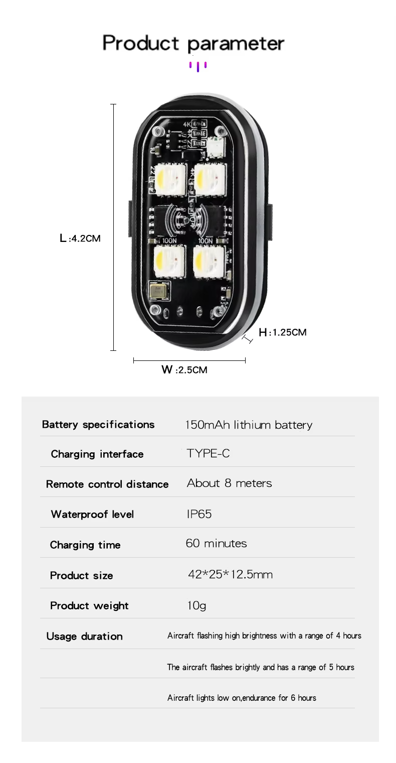 Lumières LED RGB Sans Fil - Éclairage d'Ambiance Voiture, Moto, Vélo, Camping, Extérieur - Stroboscope & Feux de Sécurité, Télécommande 8 Couleurs, Rechargeable, Étanche