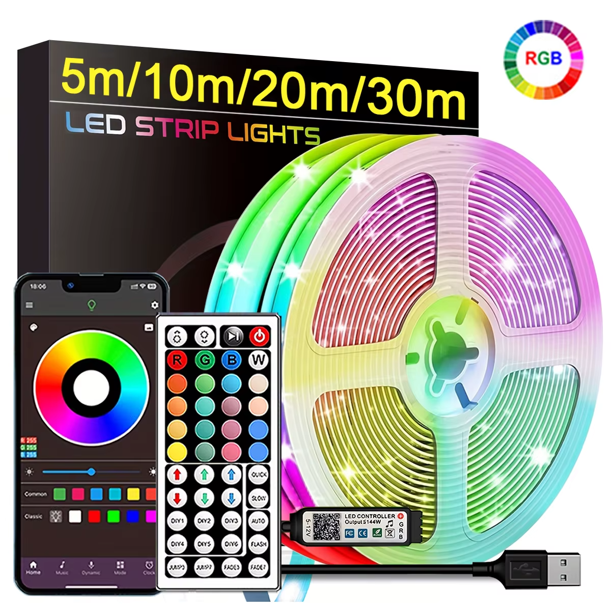 Ruban LED RGB Connecté – Bande Lumineuse Multicolore avec App & Télécommande | Déco Chambre, Gaming, Salon