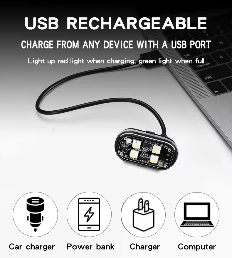 Lumières LED RGB Sans Fil - Éclairage d'Ambiance Voiture, Moto, Vélo, Camping, Extérieur - Stroboscope & Feux de Sécurité, Télécommande 8 Couleurs, Rechargeable, Étanche